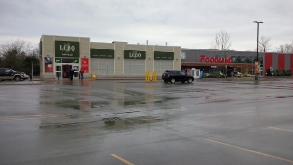 Retail plaza with LCBO and Foodland grocery store