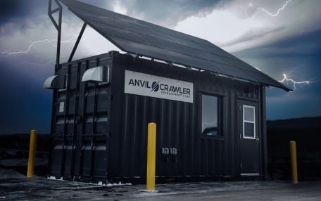 Anvil Crawler power unit built using a shipping container and solar power roof