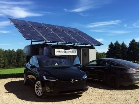 Anvil Crawler power unit charging two Tesla electric cars