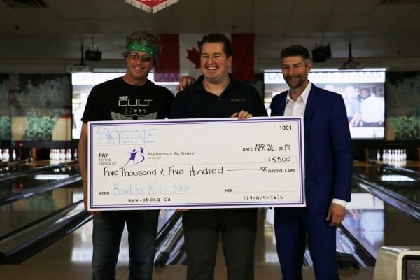 Jason Ashdown and Martin Castellan present a cheque for five thousand dollars to Big Brothers Big Sisters of Guelph