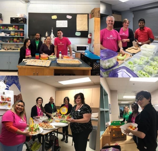 Collage of photos of Skyliners that took part in preparing food for elementary schools across Guelph