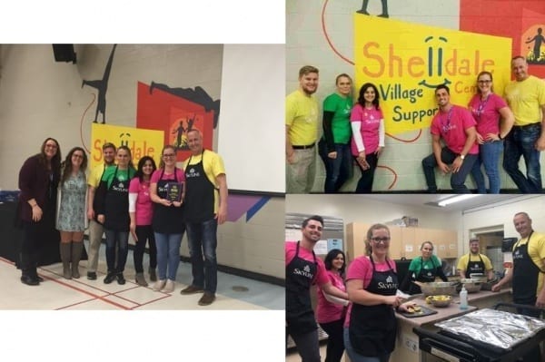 Collage of Skyline employees volunteering at the Shelldale Center