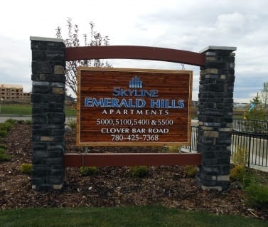 Sign at Emerald Hills Apartments in Sherwood Park, Alberta