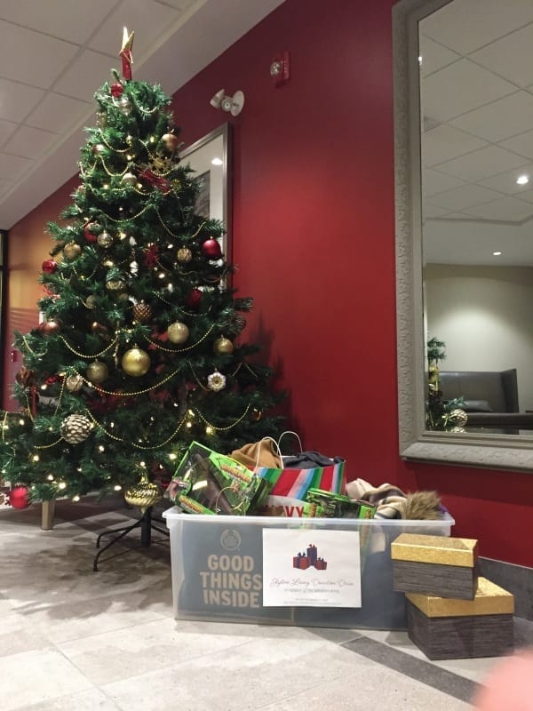 Gifts sitting beside the Christmas tree