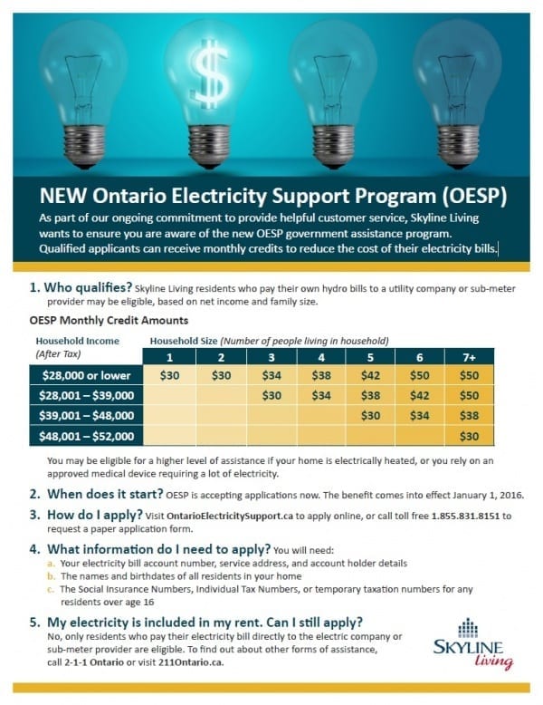 Flyer about the new Ontario Electricity Support Program